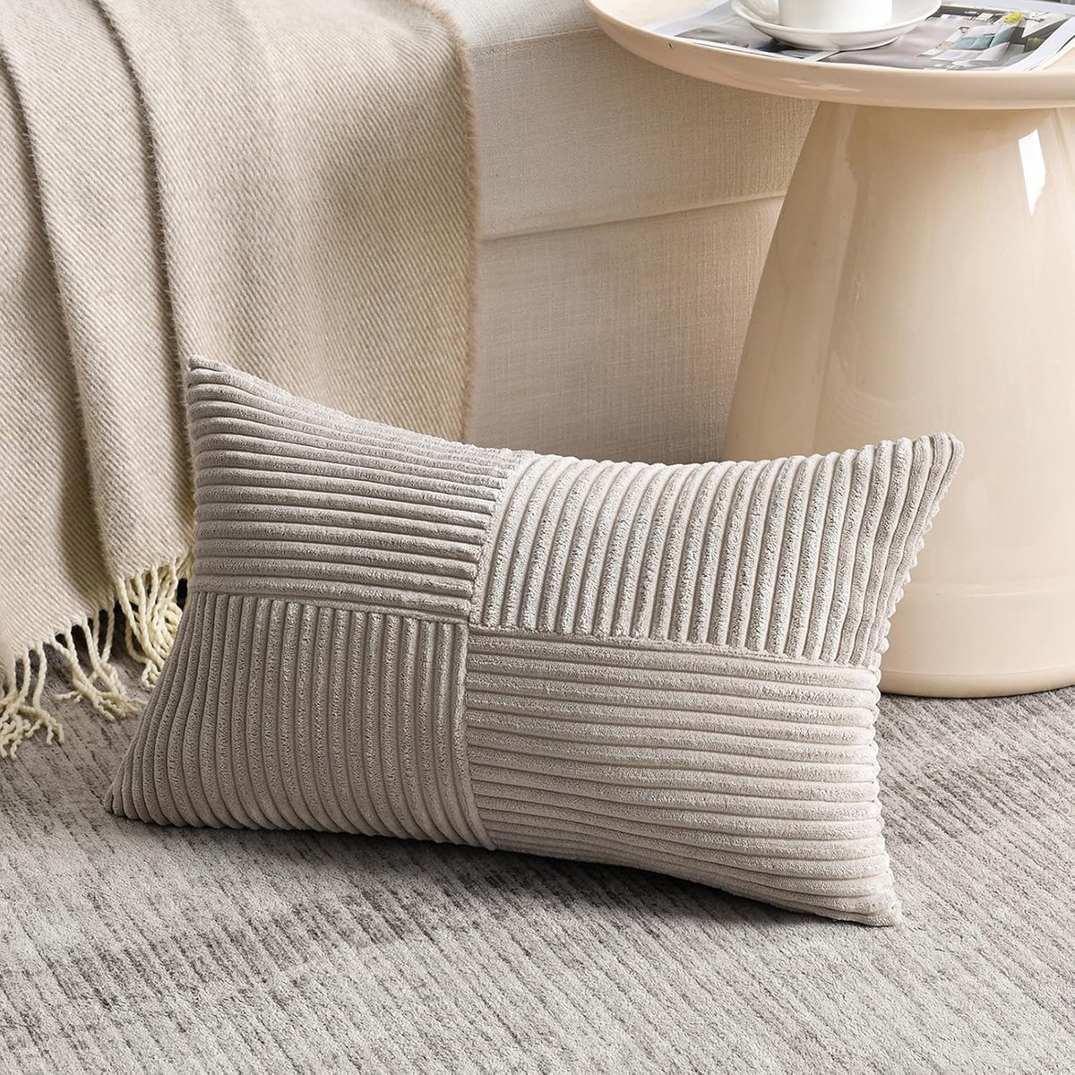 SnelShoppen - Taupe Kussenhoes 30x40 cm - Zachte Corduroy Kussenhoezen - Decoratieve Kussenhoes voor Sofa, Slaapkamer, Woonkamer, Balkon - Boho Stijl