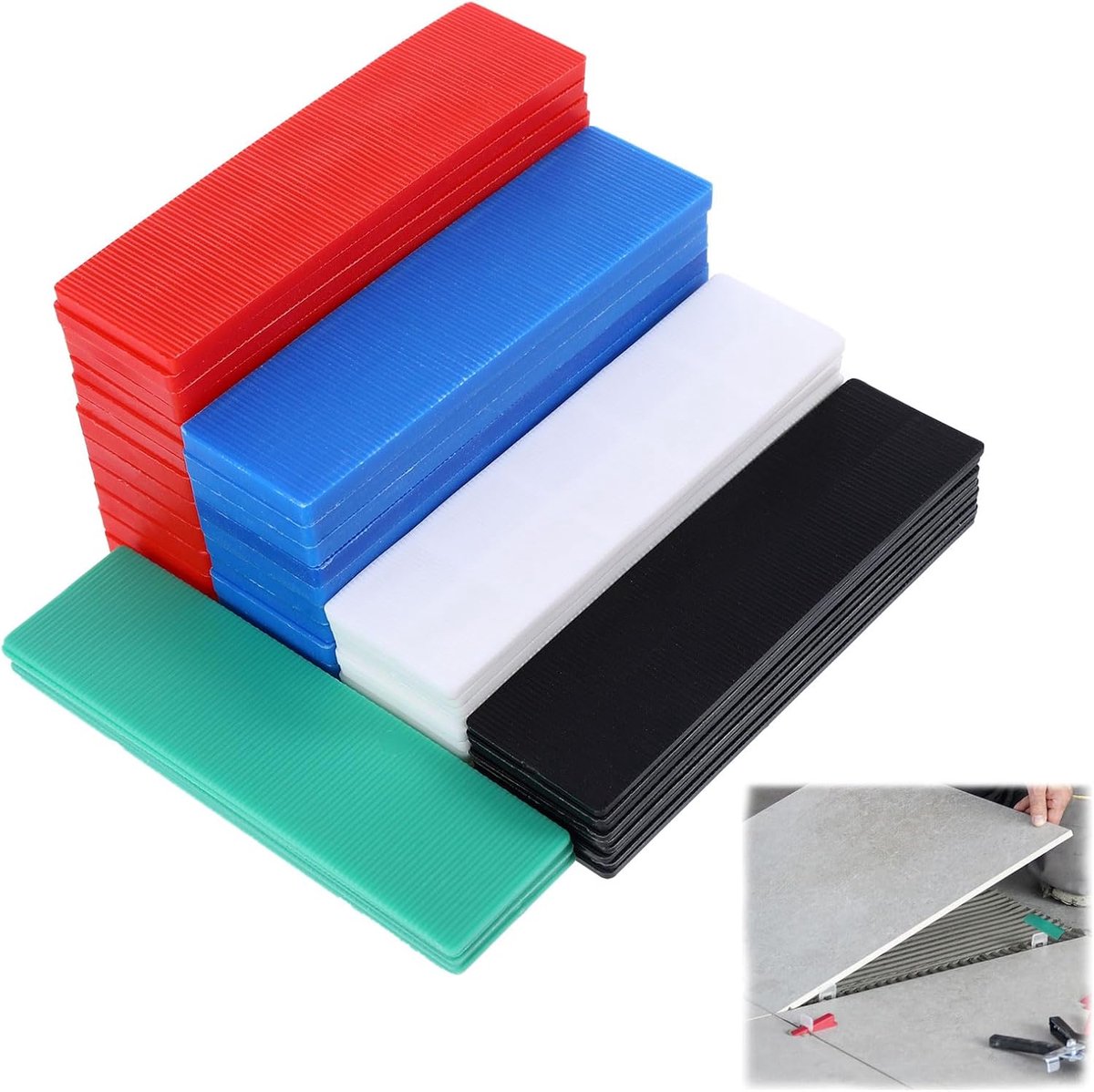 SnelShoppen - 60 Stuks Spacer Set Glazing Block Basisplaten Set 100 x 28 mm / 4 x 1.1 Inch Wedges 6 Kleuren Dikte 1-6 mm voor Nauwkeurige Tegel- en Ra