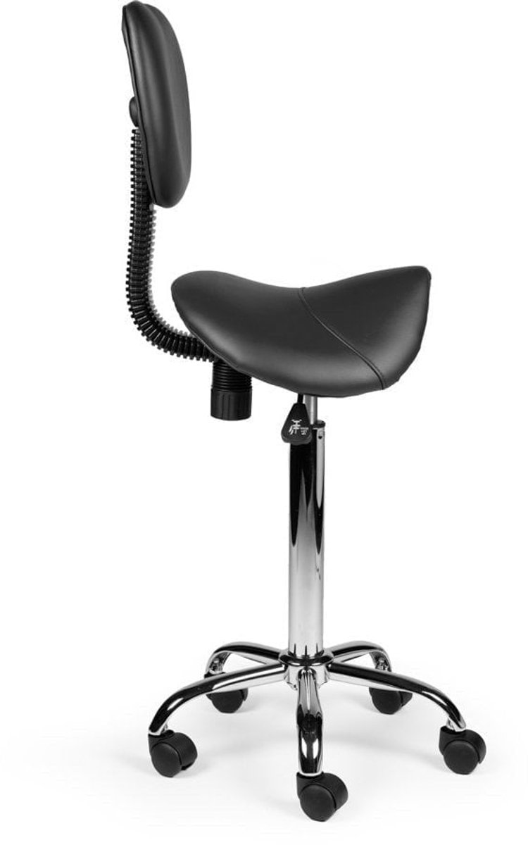Ergonomische Zadelkruk Zwart met Rugleuning – Verstelbare Zadelstoel met Wielen – Comfortabele Werkkruk voor Salon, Kappers & Thuis - Zithoogte 70-84cm