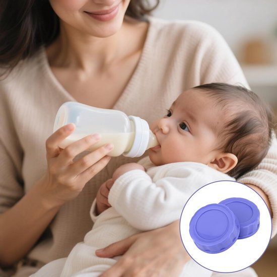 SnelShoppen - 2 Stuks Babyflesdop voor Pigeon & Lansinoh Flessen - Lekvrij, Perfect voor Reizen & Vervangingsdeksels - BPA Vrij, Siliconen, Paars van Snelshoppen — afbeelding 3