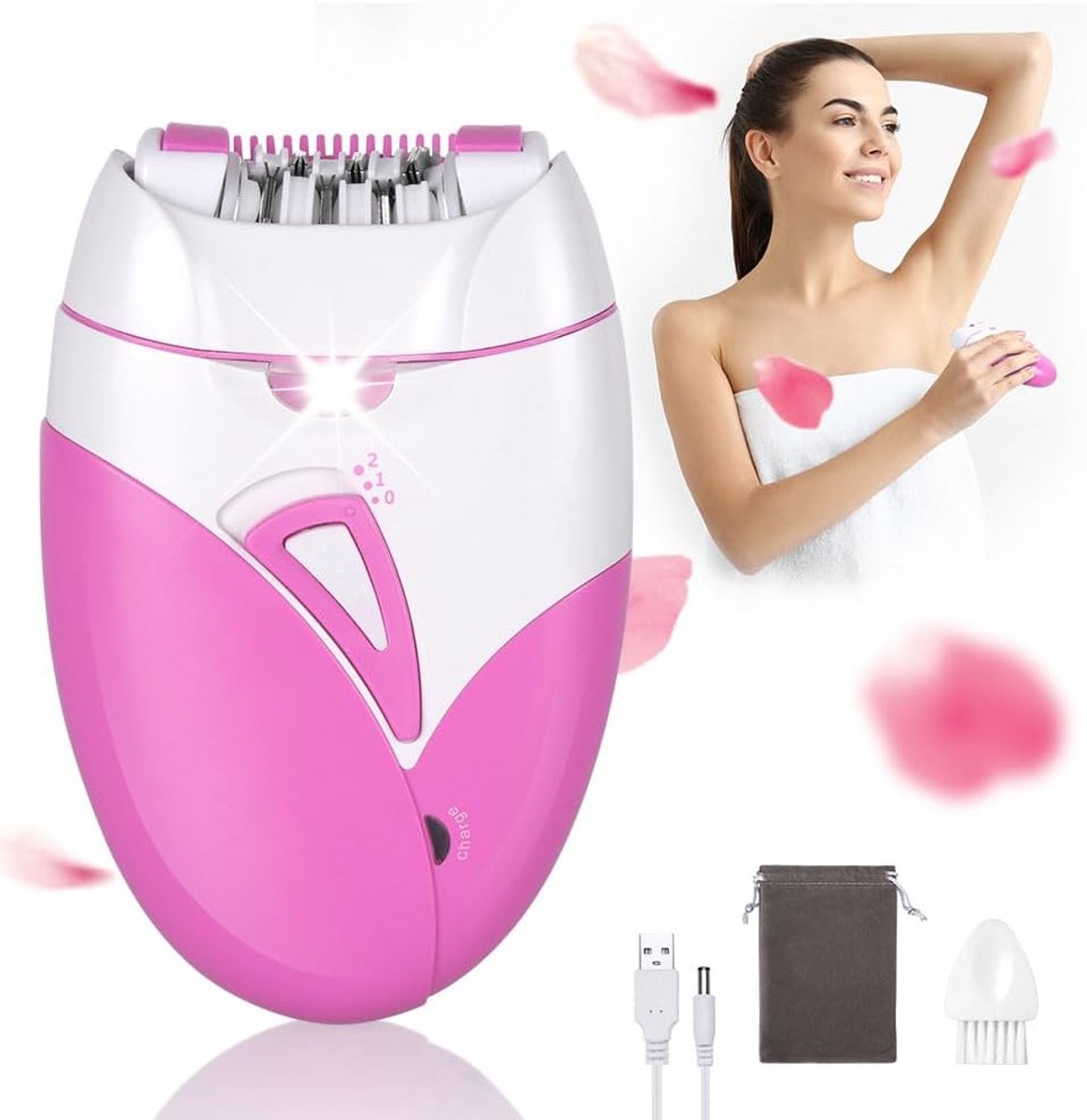 SnelShoppen - Draadloze Elektrische Gezichtsepilator voor Vrouwen met LED Licht - Mini Epilator voor Gezicht, Lichaam, Bikini, Onderarmen - Pijnloze H