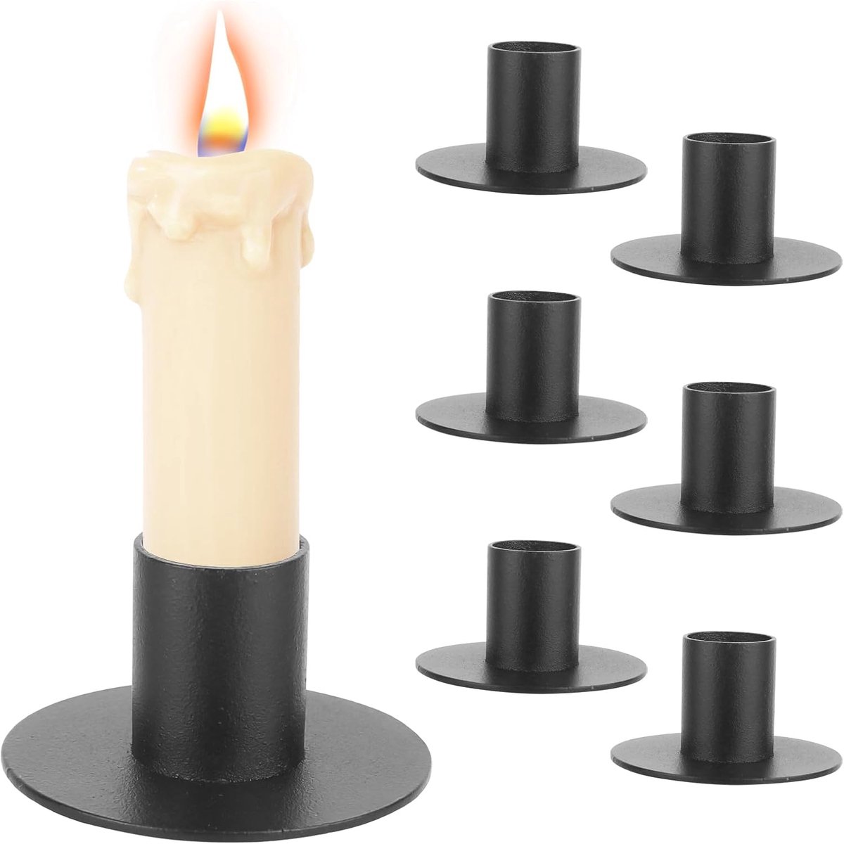 SnelShoppen - XTDMJ 6 Stuks Zwarte Kaarsenhouders, Retro Kaarsenstandaard voor Eetkamer, Woonkamer en Slaapkamer, Wrought Iron Candlestick voor Feeste
