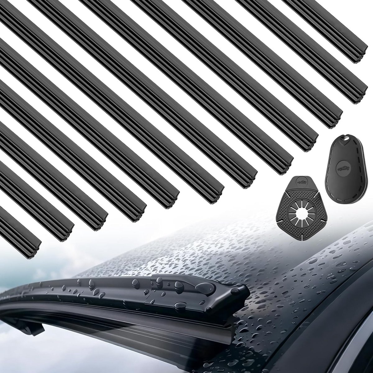 SnelShoppen - 12-delige Ruitenwisser Rubber Set - Vervangingsrubber voor Voorruitwissers - Inclusief Ruitenwisser Renovator en Beschermkap - 700mm Rui