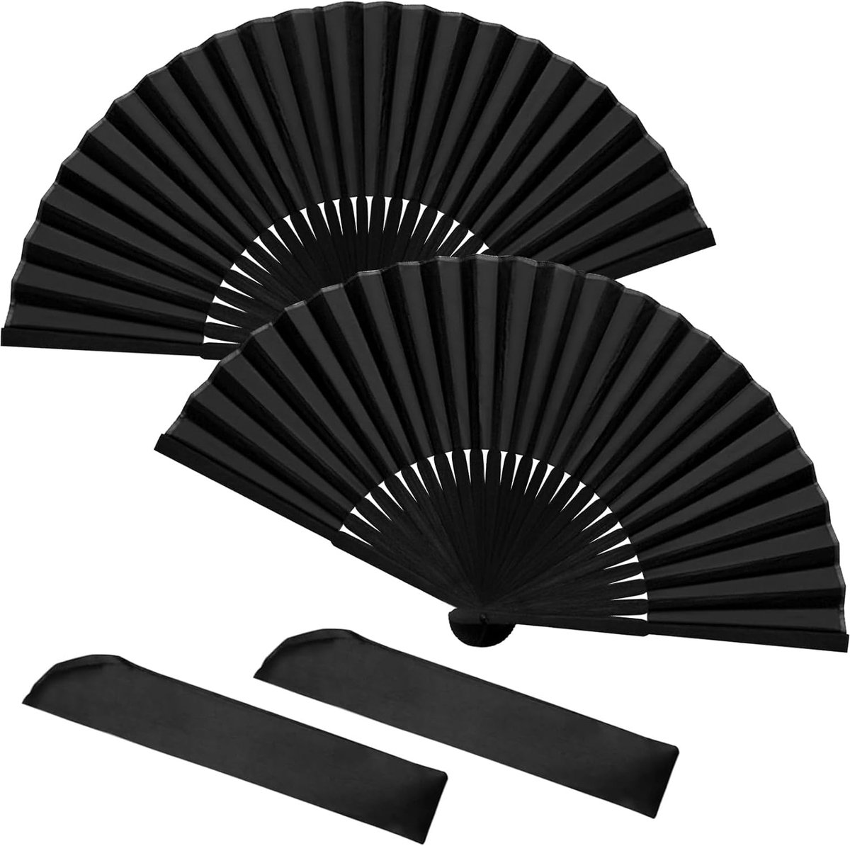 SnelShoppen - Vouwbare Handventilator, 2 Stuks Draagbare Opvouwbare Fan, Zwarte Chinese Zijde Handfan voor Dansen, Cosplay, Bruiloft en Feest