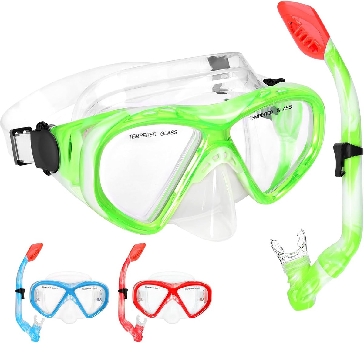 SnelShoppen - Kids Snorkel Set - Anti-Leak & Anti-Fog Snorkel Masker voor Kinderen 4-13 Jaar - HD Duikmasker met Droge Snorkel - Groene Kleur voor Ond