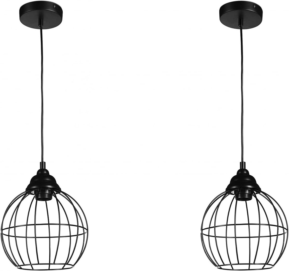 SnelShoppen - Vintage Pendant Lights Set van 2 - Industrieel Design Hanglampen voor Woonkamer en Slaapkamer - Met E27 Fitting en 1.3 m Kabel - Zwart M