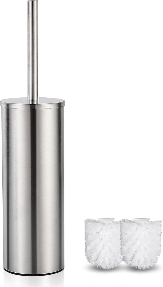 SnelShoppen - Toiletborstel Set met Houder, RVS Handvat, Zilver Matt, Duurzaam en Effectief voor Toilet Reiniging, Flexibele Nylon Borstels, Hygiënisc