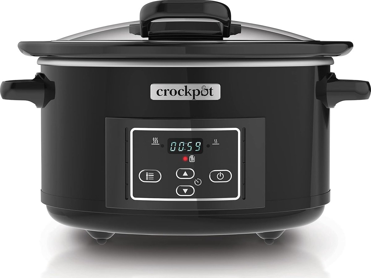 SnelShoppen - Digitale Slowcooker met RVS Afwerking, 4.7 Liter, Zwart, Voor 4-5 Personen, 2 Temperatuurinstellingen, Automatische Warmhoudfunctie, Ide