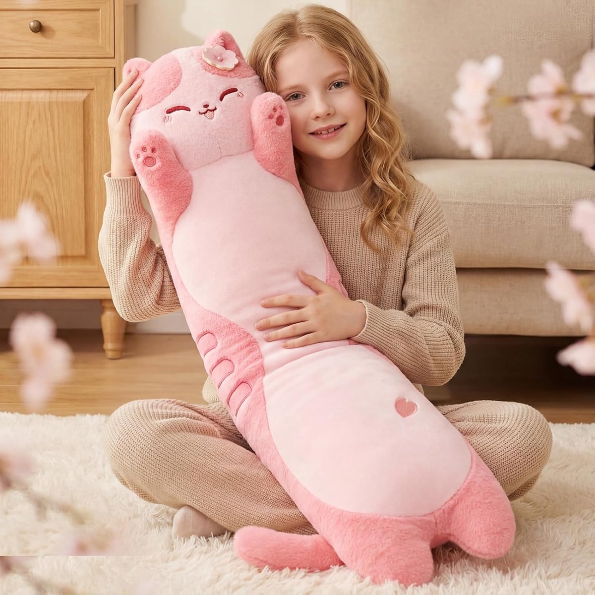 SnelShoppen - Ultra Zachte Lange Kat Cuddly Pillow 110 cm - Premium Pluche Kussen voor Kattenliefhebbers - Perfect Cadeau voor Vriendin - Super Soft E