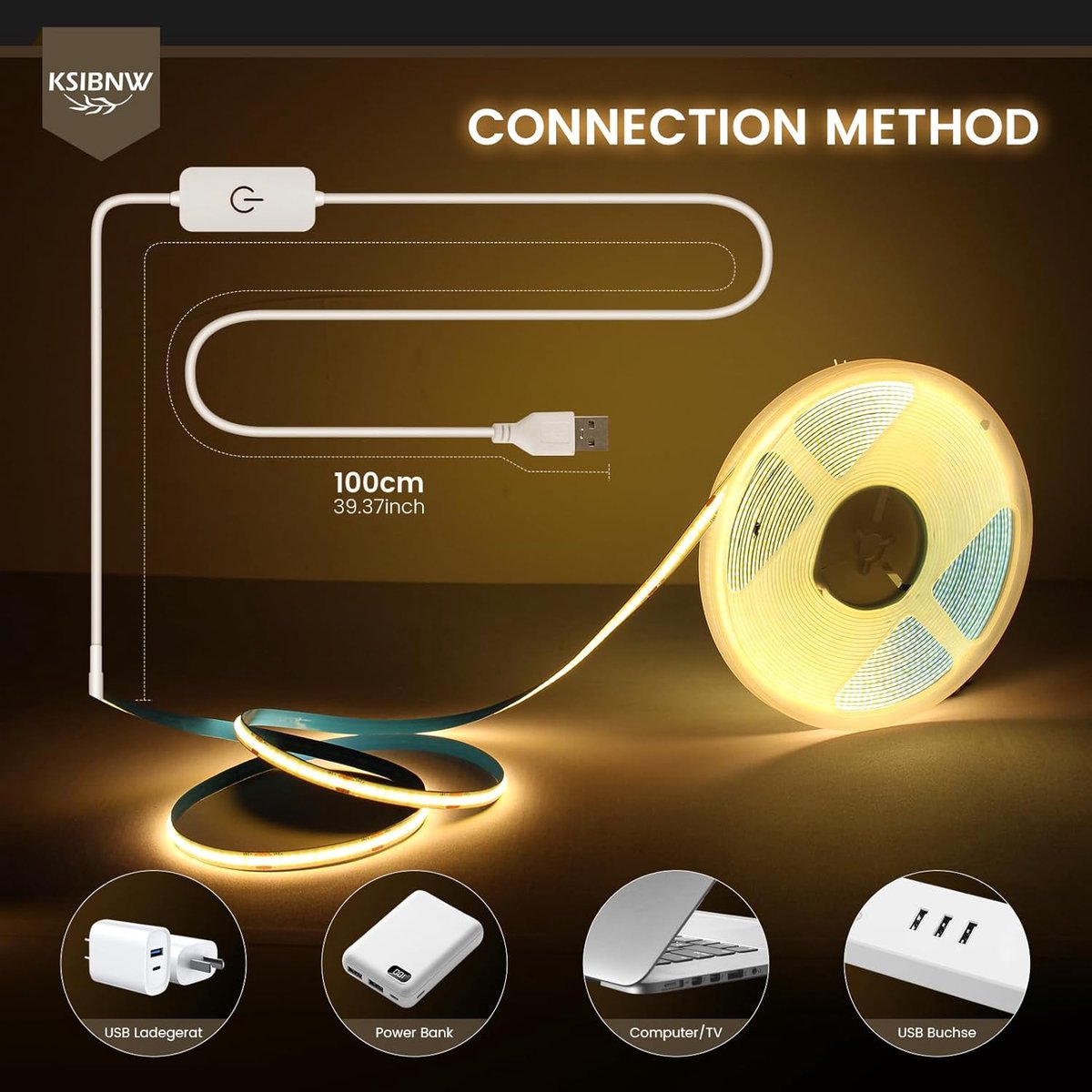 SnelShoppen - 2M Dimmable USB COB LED Strip Licht - 5V Zelfklevende Tape Licht - Neutraal Wit 4000K - Flexibele Verlichting voor TV, Keuken, Slaapkame