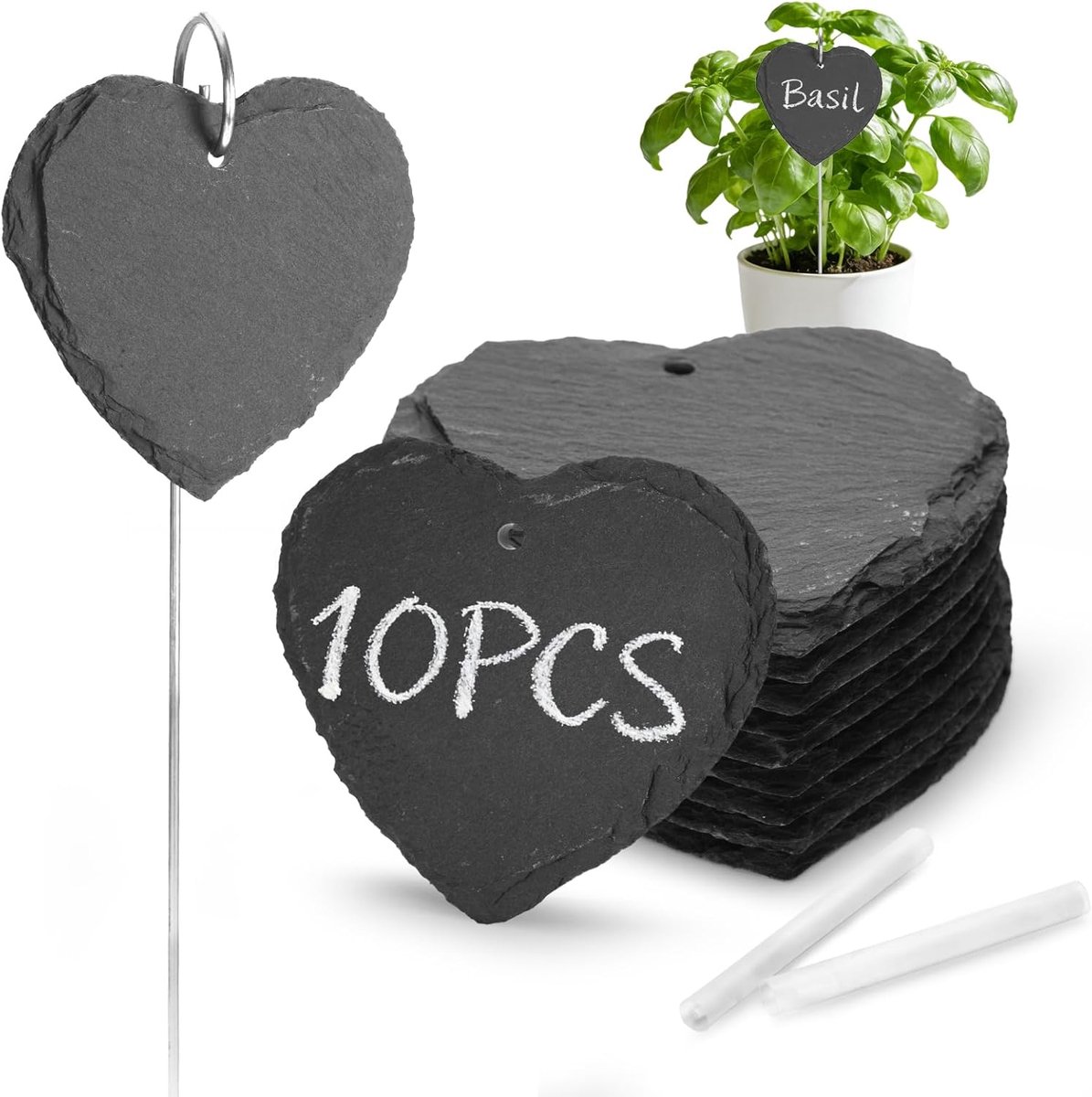 SnelShoppen - 10 Leistenen Labels met Metalen Staafjes in Hartvorm - Ideaal voor Tuin, Feest, Creatieve Projecten en Organisatie - Duurzaam en Stijlvo