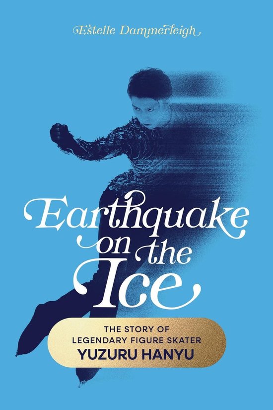 Boek 'Earthquake on the Ice' met een figuurschaatser die vervaagt. "The Story of Legendary Figure Skater Yuzuru Hanyu"