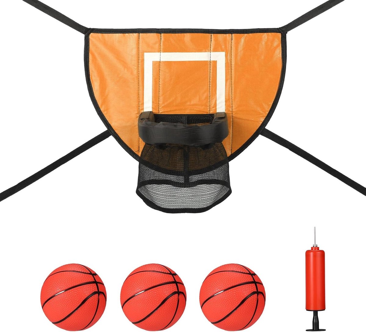 SnelShoppen - Trampoline Basketball Ring Fastener Kit met 3 Mini Basketballs en Pomp - Waterdichte Basketball Goal voor Alle Leeftijden (Oranje)