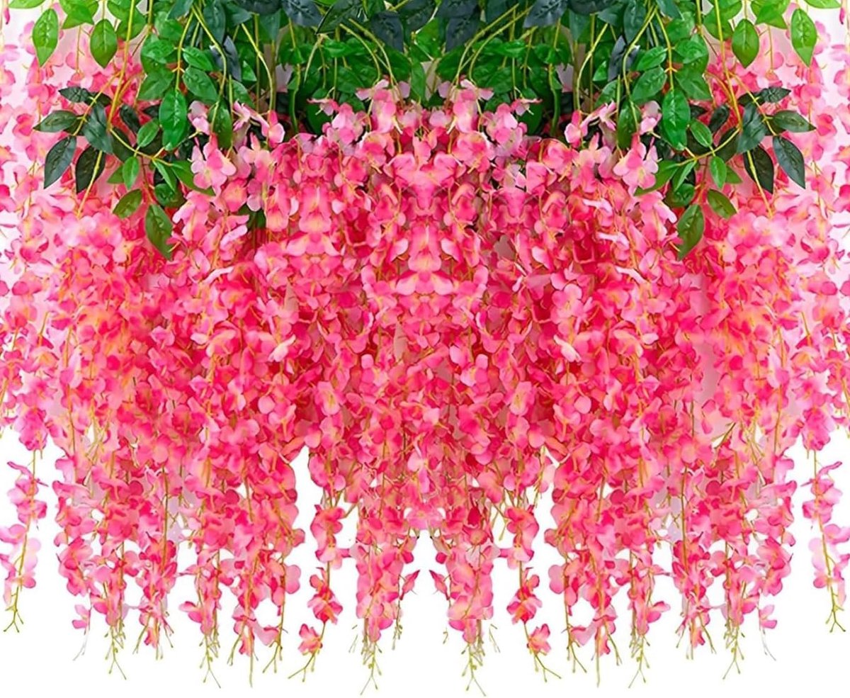 SnelShoppen - 2Pcs 20 Takken Wisteria Hangende Bloemen 15 Voet Kunstmatige Witte Wisteria Klimplant Zijde Bloemen Garland voor Bruiloft Decoratie, Fee