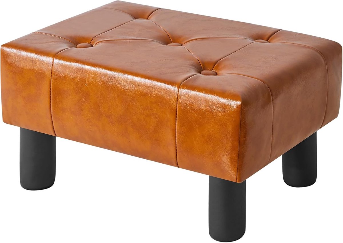 SnelShoppen - YMYNY Small Footstool Ottoman - Faux Leather Rectangular Footrest met Houten Poten - Comfortabele Pouf voor Woonkamer, Entree en Kantoor
