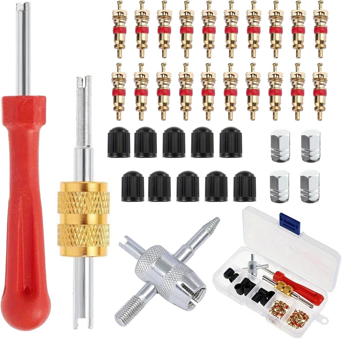 SnelShoppen - 37-Delige Bandenventiel Gereedschap Set, Ventiel Demontage Tool voor Verwijdering Ventielkern, 4-in-1 Stalen Reparatietool voor Auto en