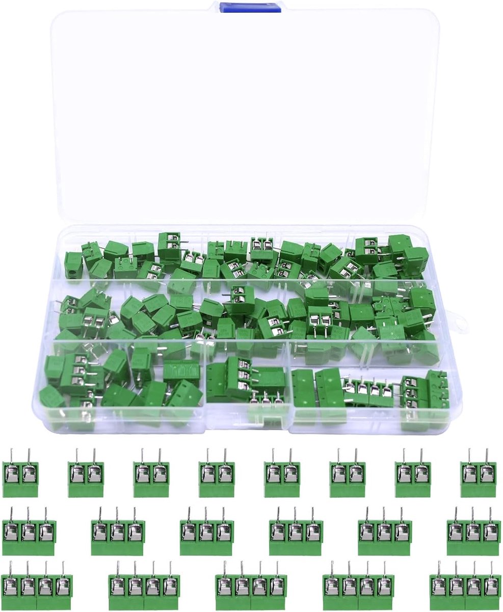 SnelShoppen - 100pcs PCB Schroef Terminals, 5mm Pitch Groen, 2 Pin/3 Pin/4 Pin, 300V, 16A, Soldeerblok voor Arduino DIY Elektronica Projecten