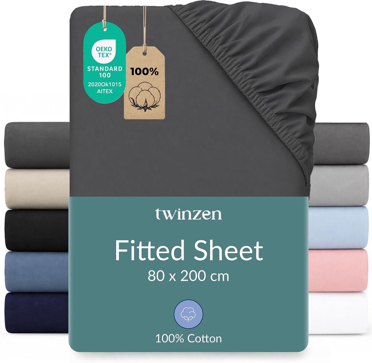 SnelShoppen - Fitted Sheet 80x190/200 cm Donkergrijs - 100% Katoen Jersey - Ademend, Oeko-Tex Gecertificeerd - Perfecte Pasvorm voor Eenpersoonsbed
