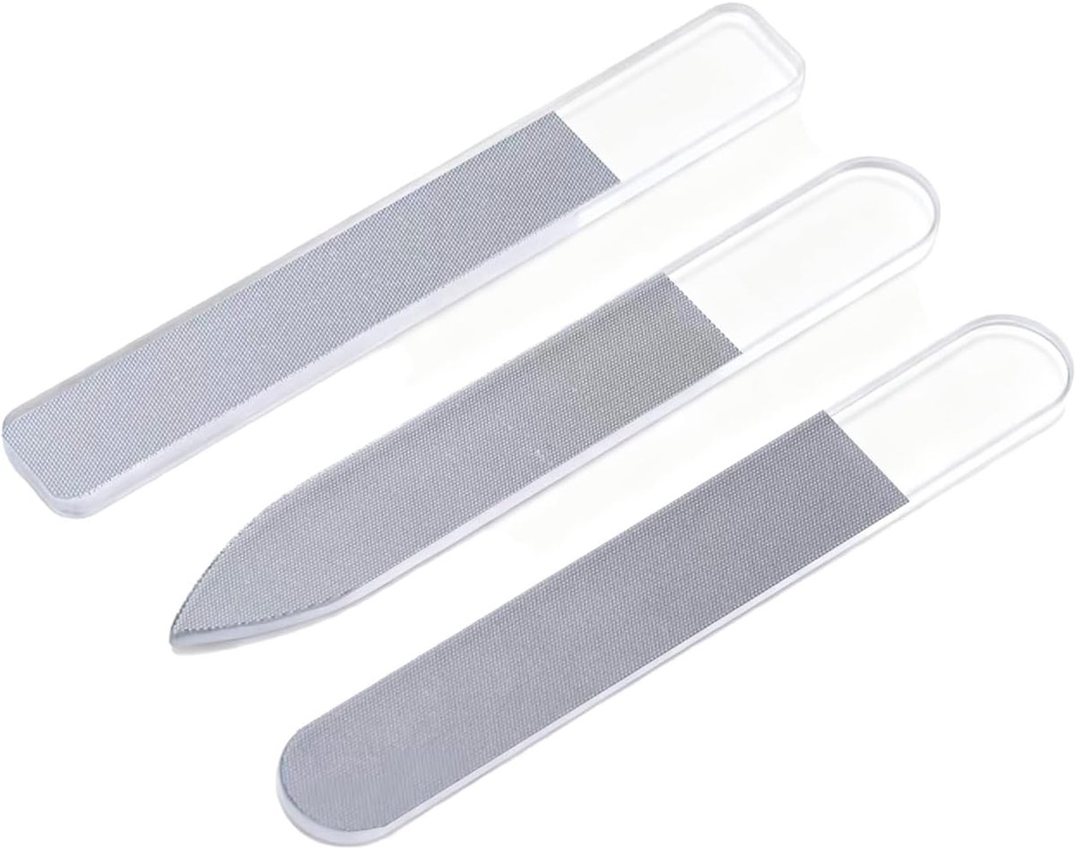 SnelShoppen - 3 Stuks Professionele Glas Nagelvijl Set - Nano Nagelvijlen met Drie Koppen voor Perfecte Manicure - Polijstmachine voor Glans en Precis