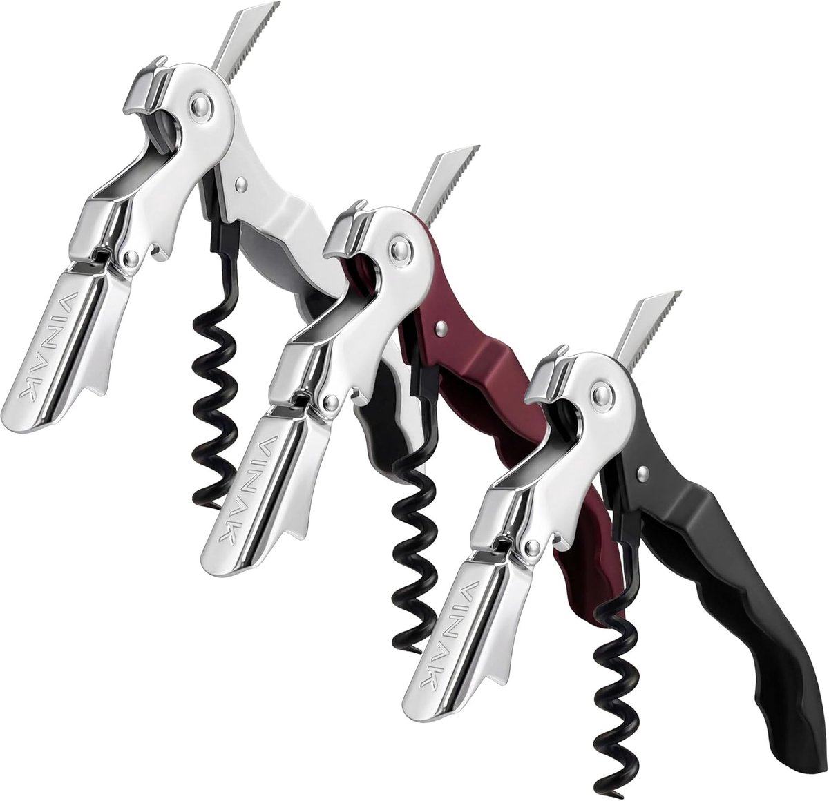 SnelShoppen - Professionele Wijnopener Set van 3 - RVS Korkenziezer met Flesopener, Dubbele Scharnier, Foliesnijder en Teflon Spiraal in Zwart, Burgon