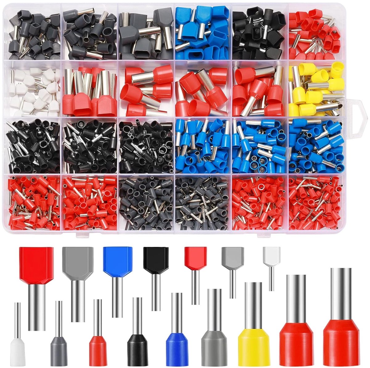 SnelShoppen - 900pcs Wire Ferrules Kit, Insulated Cord-End Ferrules, 0.5-16mm² Crimp Connectors, Double Boat Lace Ferrules, Sorting Box, Grote Actie v