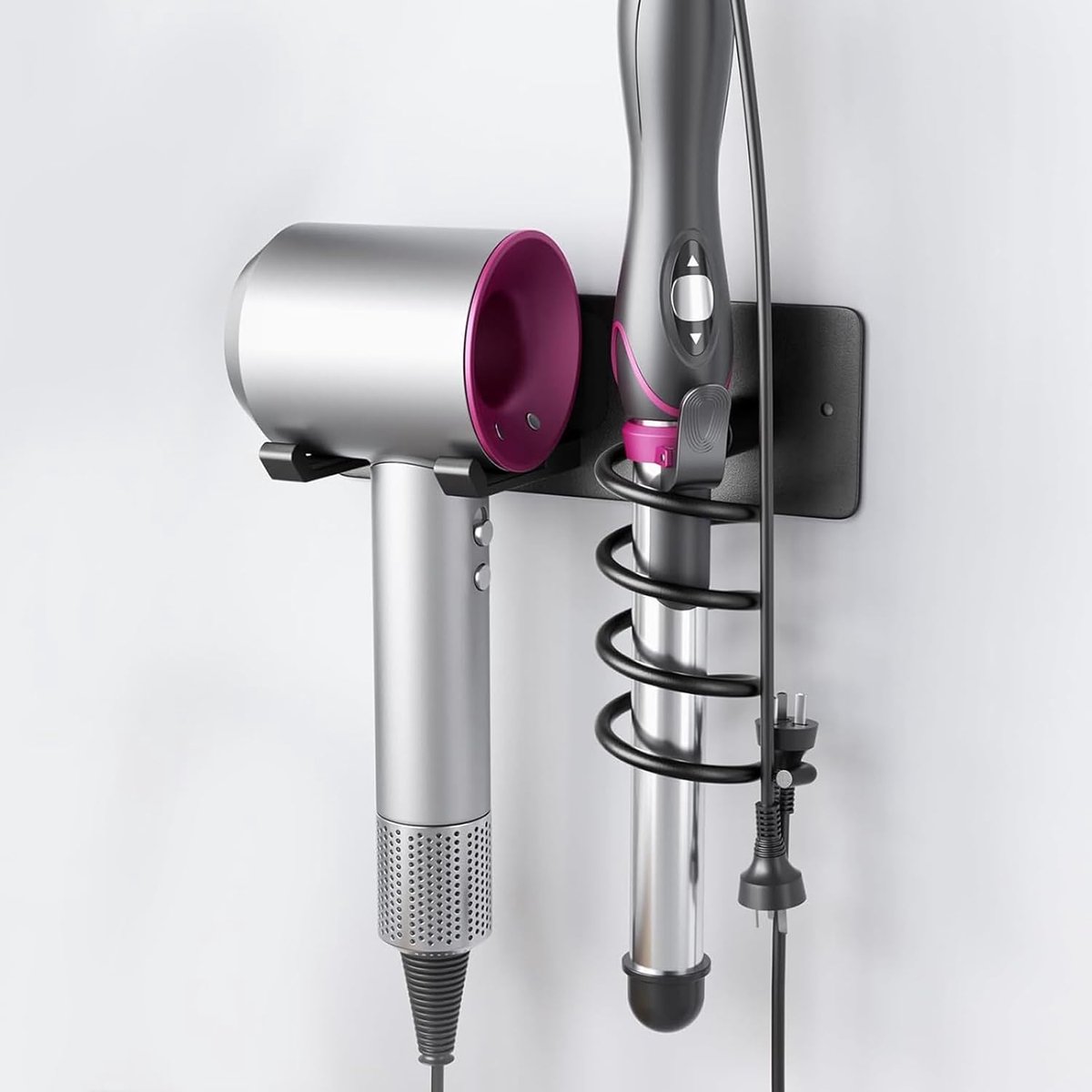 SnelShoppen - Wand Hair Dryer Holder zonder Boren, Handige Föhnhouder met Stekkerhouder en Opbergvak, Geschikt voor de Meeste Fohns, Praktisch en Ruim