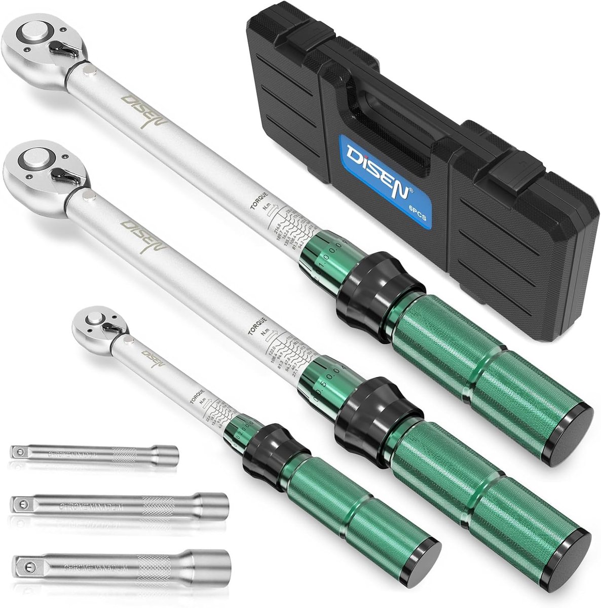 SnelShoppen - 6-Delige Precisie Kalibratie Momenten Sleutel Set (1/2" + 3/8" + 1/4") - Twee-Weg Ratelkop voor Auto, Motor, Fiets - Inclusief Kalibrati
