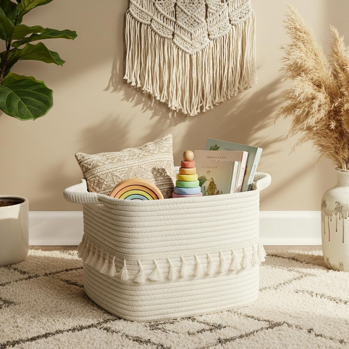 Opbergmand van Jute, Kleine Opbergmanden, Organisatiemanden voor Thuis en Kantoor, Witte Baskets