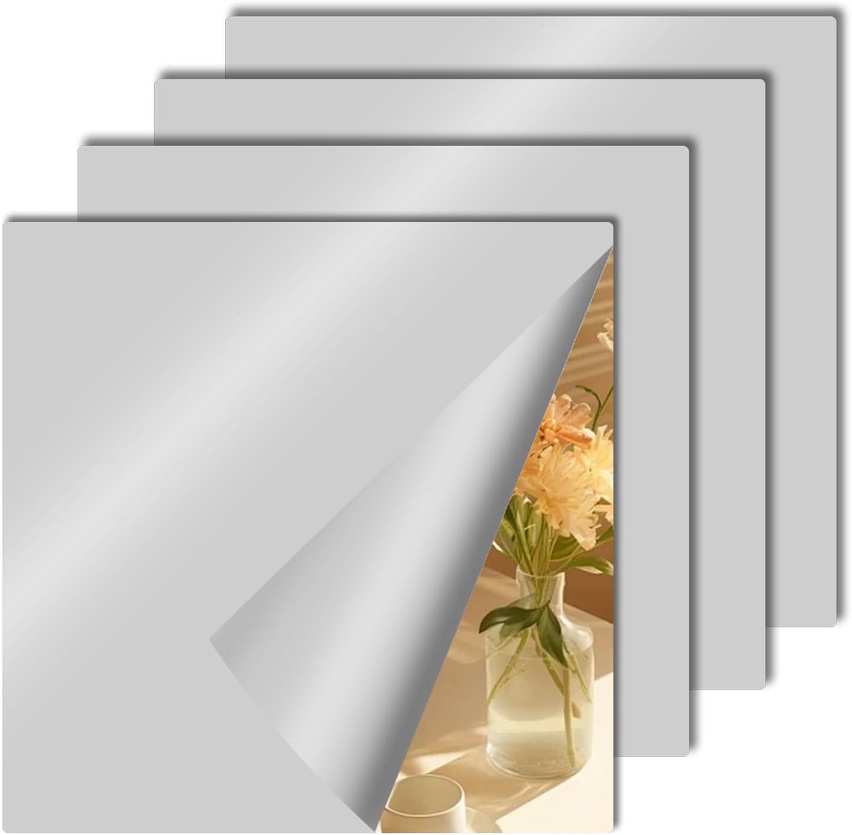 SnelShoppen - Pack van 4 Zelfklevende Spiegeltegels 20 x 20 cm - 2 mm Acryl Spiegel voor Badkamer, Woonkamer, Slaapkamer en Kasten