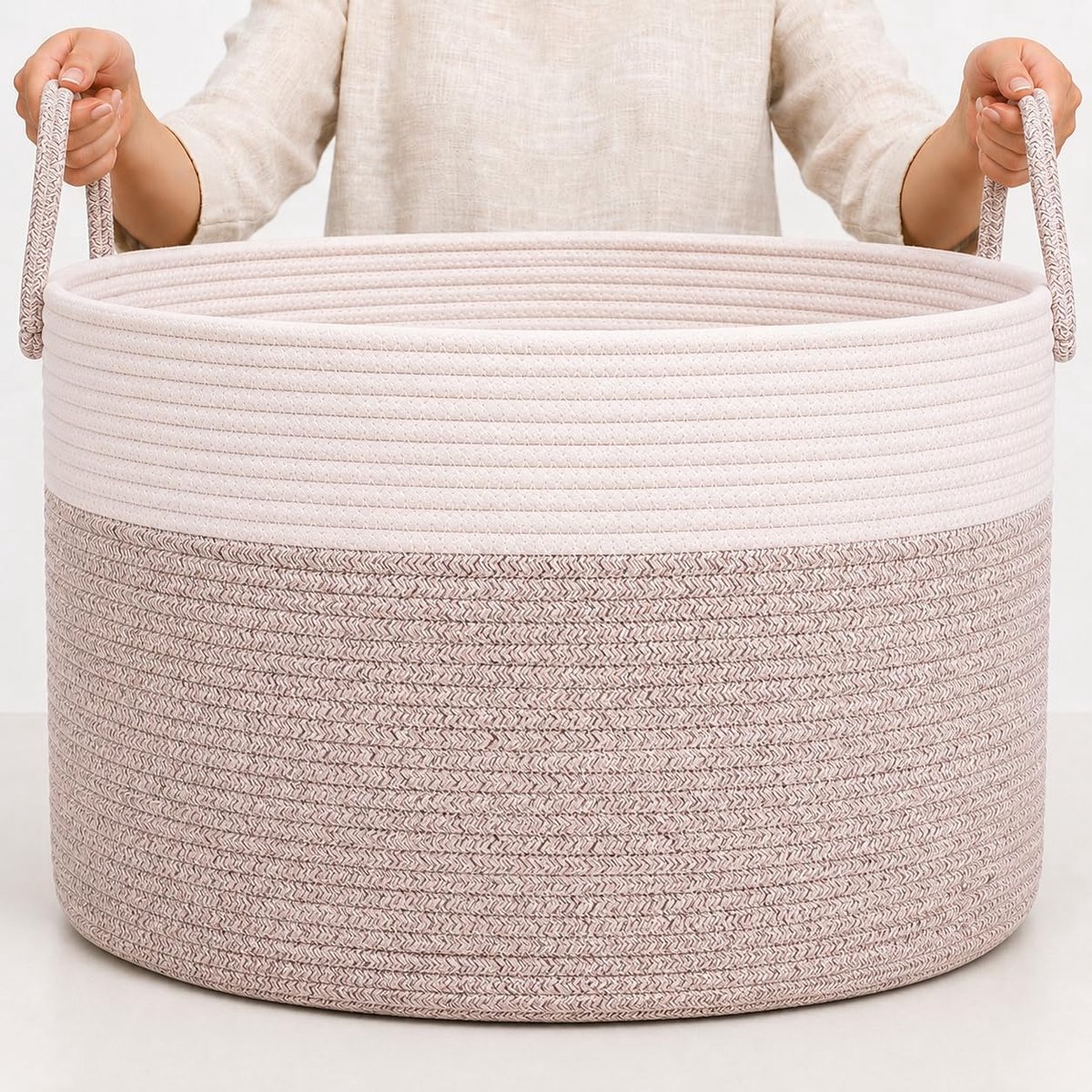 SnelShoppen - OrganiHaus XXL Rope Wasmand - Extra Grote Decoratieve Katoenen Opbergmand 50x33cm voor Dekens, Kussens, Speelgoed - Multikleur