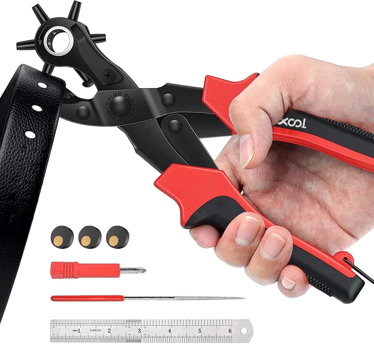SnelShoppen - Hole Pliers voor Leer, Multifunctionele Perforator voor Riemen, Stof, Karton, Schoenen, Portemonnees, 6 Maten, Effortless Werken