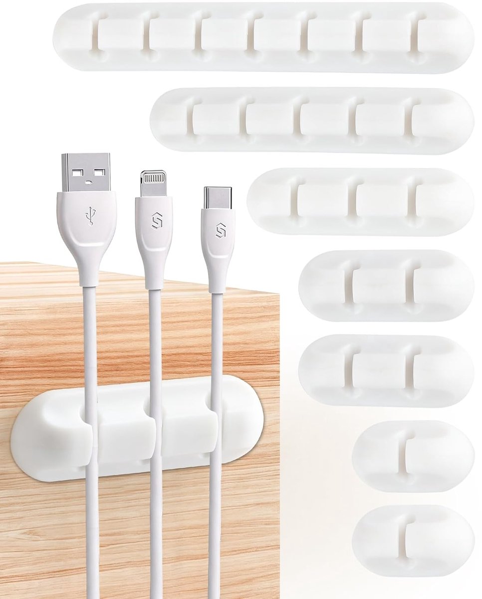 SnelShoppen - Kabelbeheer Set 7 Stukken - Kabel Organizer Rubber - Zelfklevende Kabelclips & Houder - Geschikt voor Kantoor, Auto, TV, Bed, Thuiswerkp