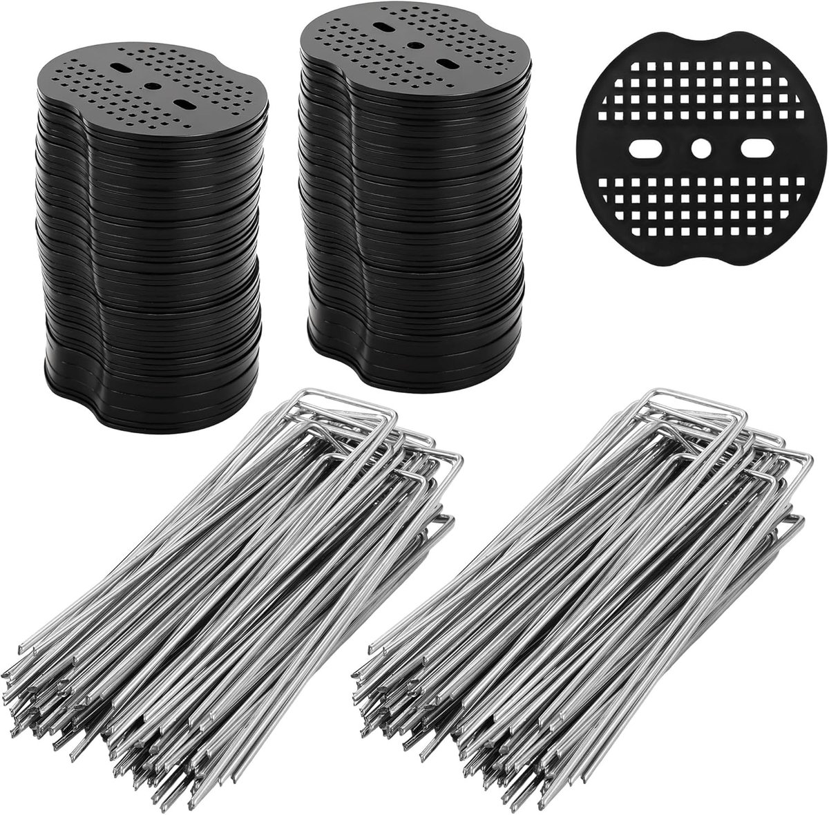 SnelShoppen - Pack van 100 Tuinpinnen met 100 Ringen, Galvaniseerde Stalen Bevestigingspinnen voor Tuin, Mulch en Kunstgras, 150 x 40 mm, Diameter 2.5