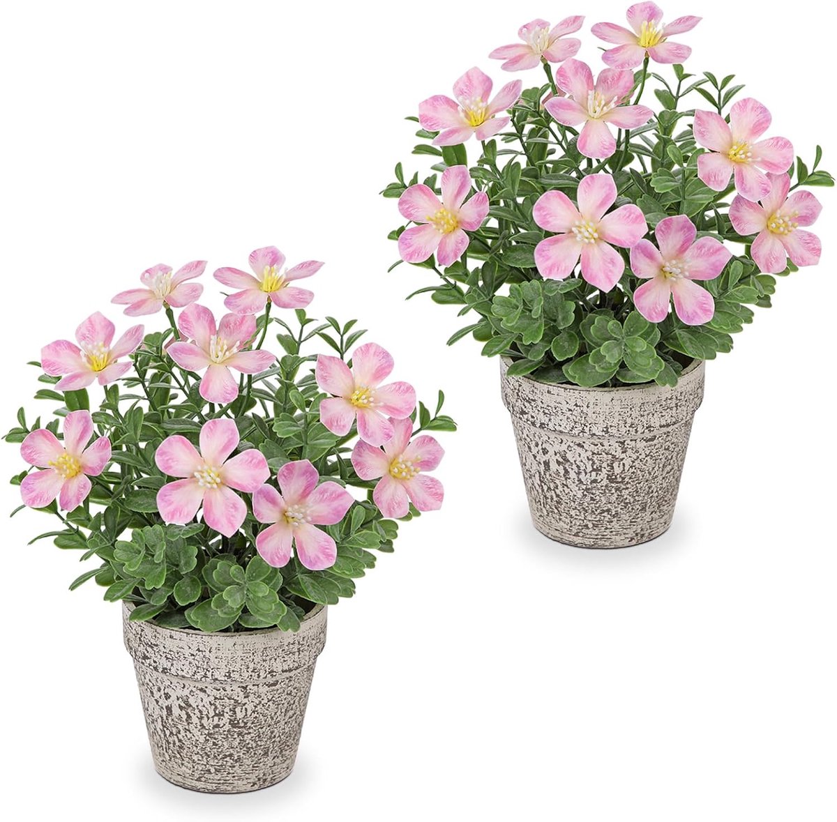 SnelShoppen - 25cm Kunstbloemen in Rustieke Pot, 2 Stuks Kleine Neppflanten voor Binnen, Roze Decoratieve Oxalis Bloemen voor Boerderij Raamdecoratie