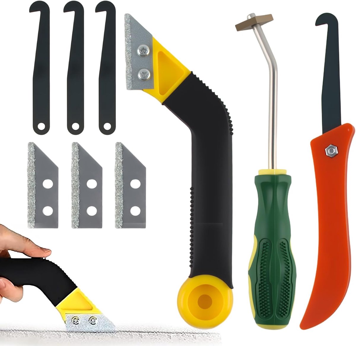 SnelShoppen - 3 x Grout Scraper, Tegelschraper met 6 Vervangbladen voor het Verwijderen van Voegen, Tegels en Vuil - Duurzaam ABS, Metaal en Tungsten