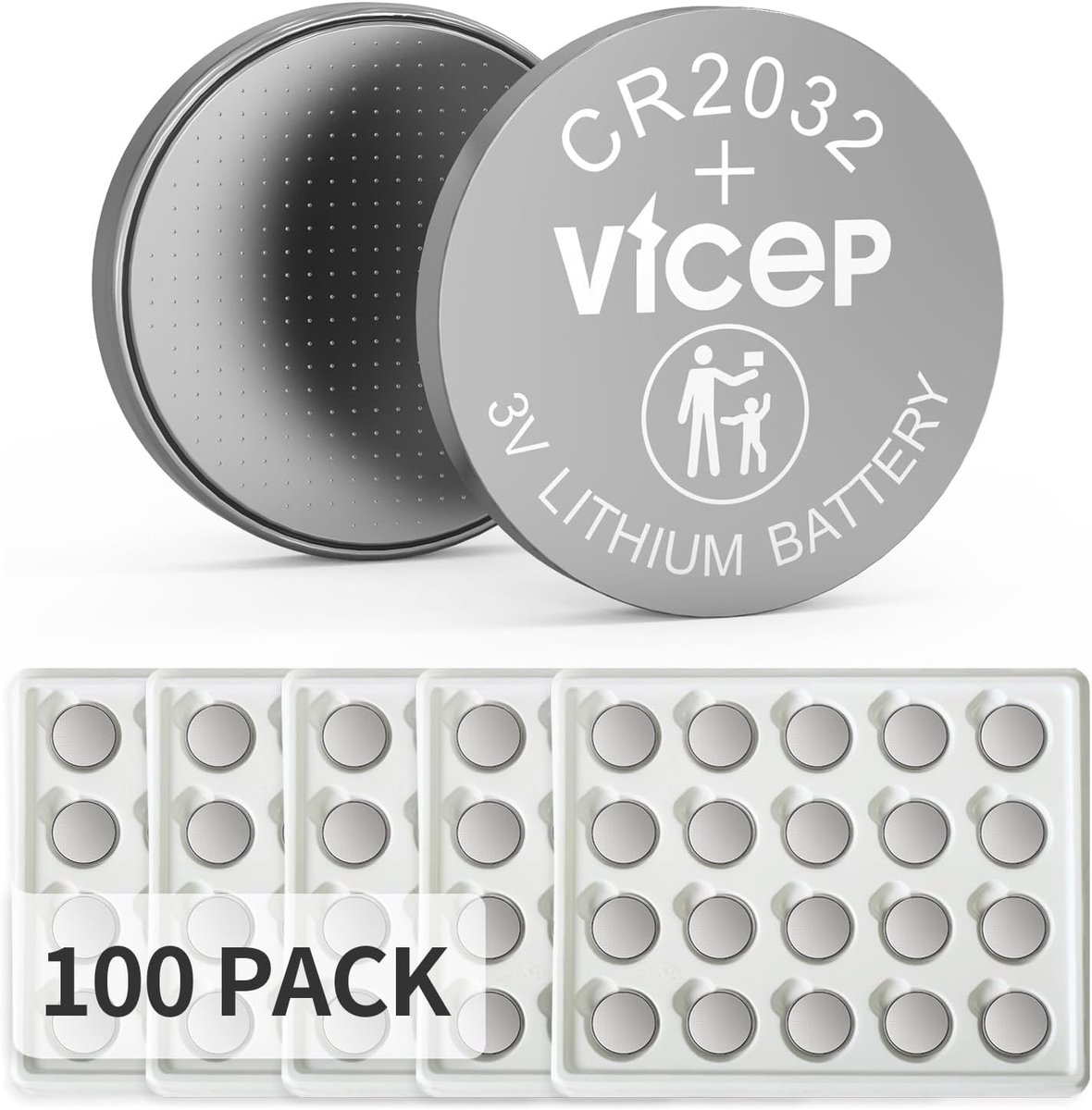 SnelShoppen - 100 Pack CR2032 Lithium Batterijen 3V Knopcel Batterijen voor Auto Sleutels, Horloges, Rekenmachines, LED Lichten en Meer, Pallet Pack