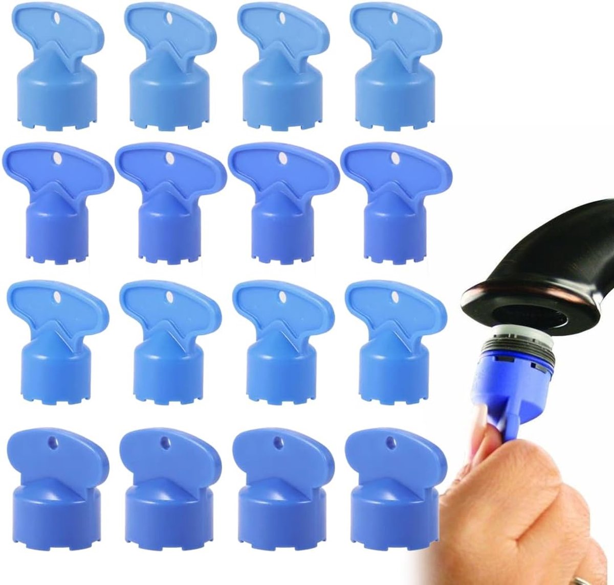 SnelShoppen - Tap Aerator Wrench Set voor Keuken en Badkamer - 16-delige Set met 4 Maten - Duurzaam ABS - Blauwe Kleur - Waterbesparing en Geluidsredu