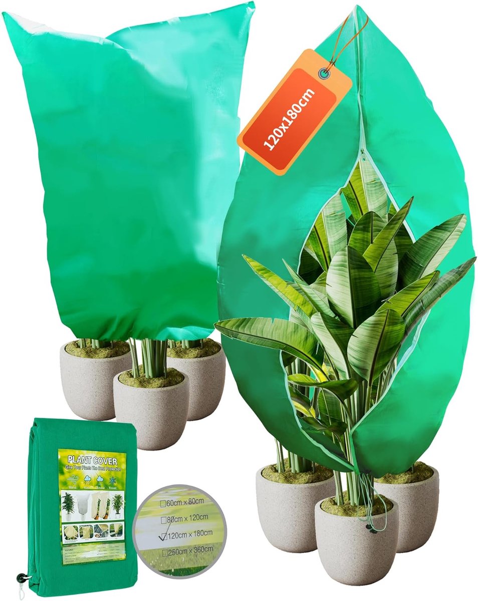 SnelShoppen - Pack van 2 Winterbescherming voor Planten, 80 g/m², Herbruikbare Frostbescherming voor Potplanten, 180 x 120 cm, Bescherming tegen Vorst