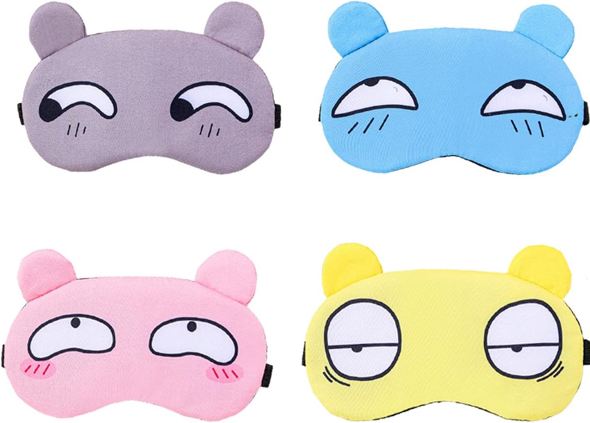 SnelShoppen - 4 Stuks Schattige Cartoon Slaapmaskers - Zachte Fluffy Covers - Reis Slaapmaskers voor Kinderen, Meisjes, Mannen en Vrouwen - Dagdromen