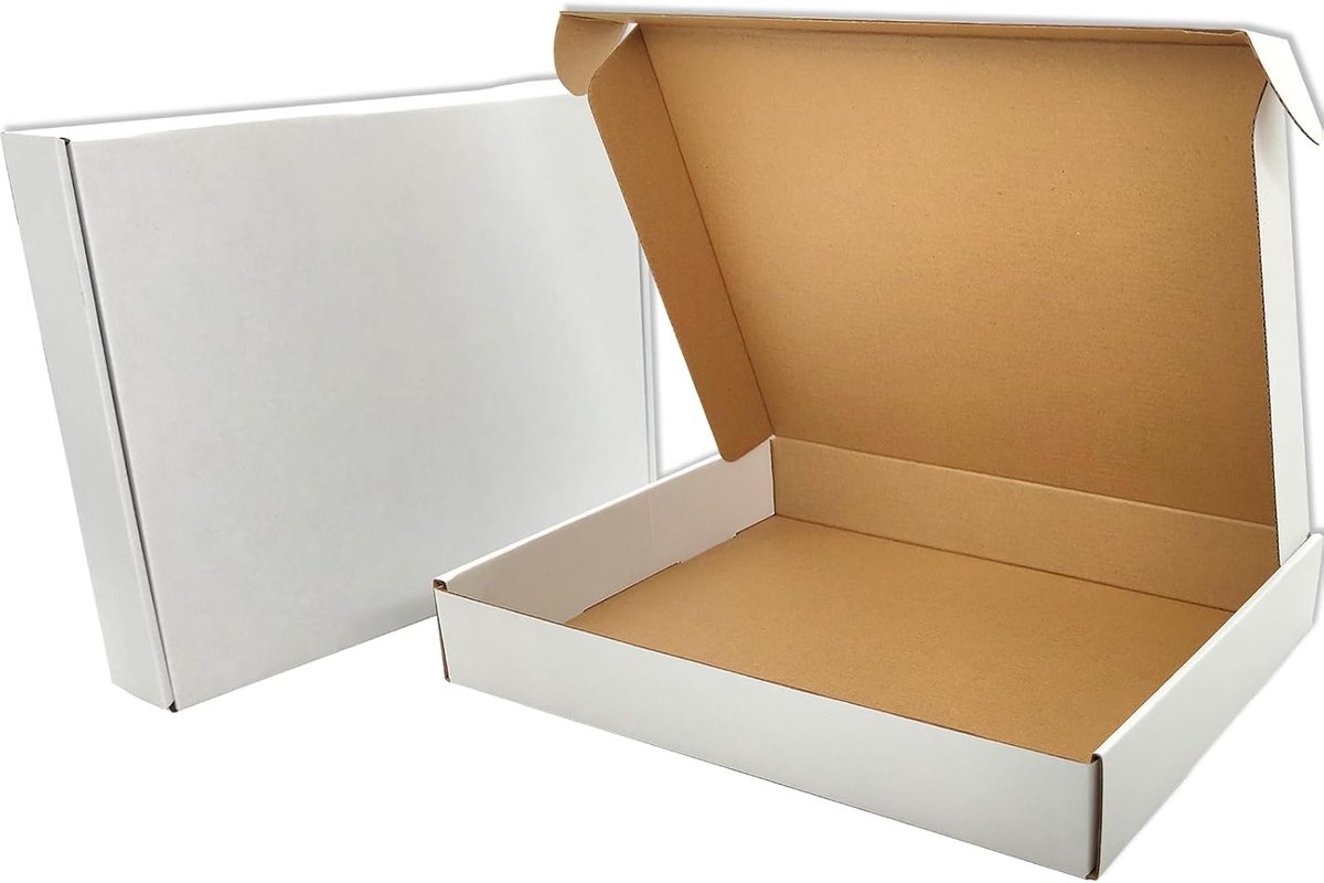 SnelShoppen - Medium Verzenddozen 330x254x50mm, Witte Kartonnen Verpakkingen voor Verzending, Verzenddozen voor Kleine Bedrijven (25 Stuks)