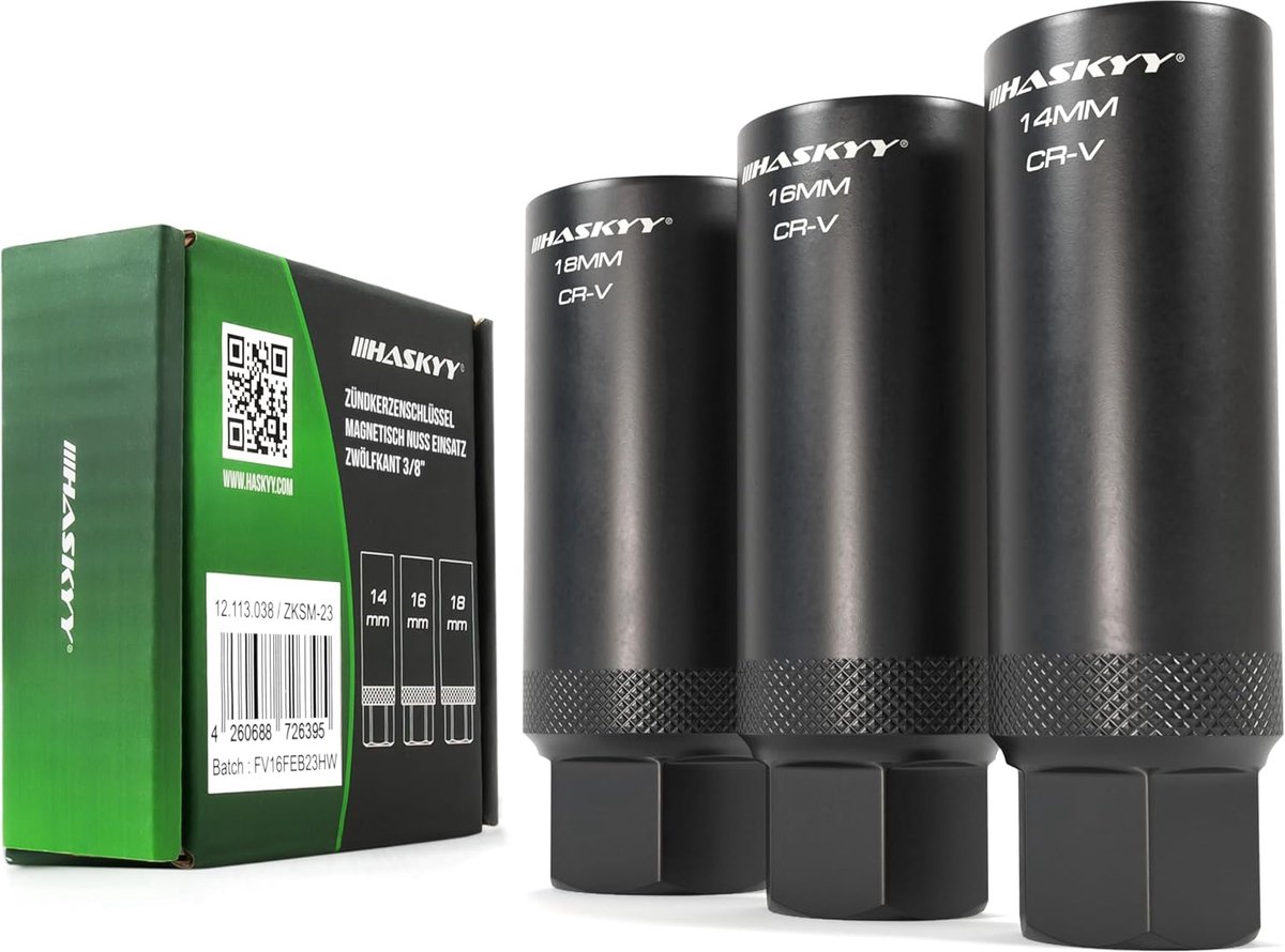 SnelShoppen - 3-delige Bougiesleutel Set - 3/8" Inzetstuk - 14mm, 16mm, 18mm - Duurzaam en Robuust - Voor Auto, Motor en Tuinmachines