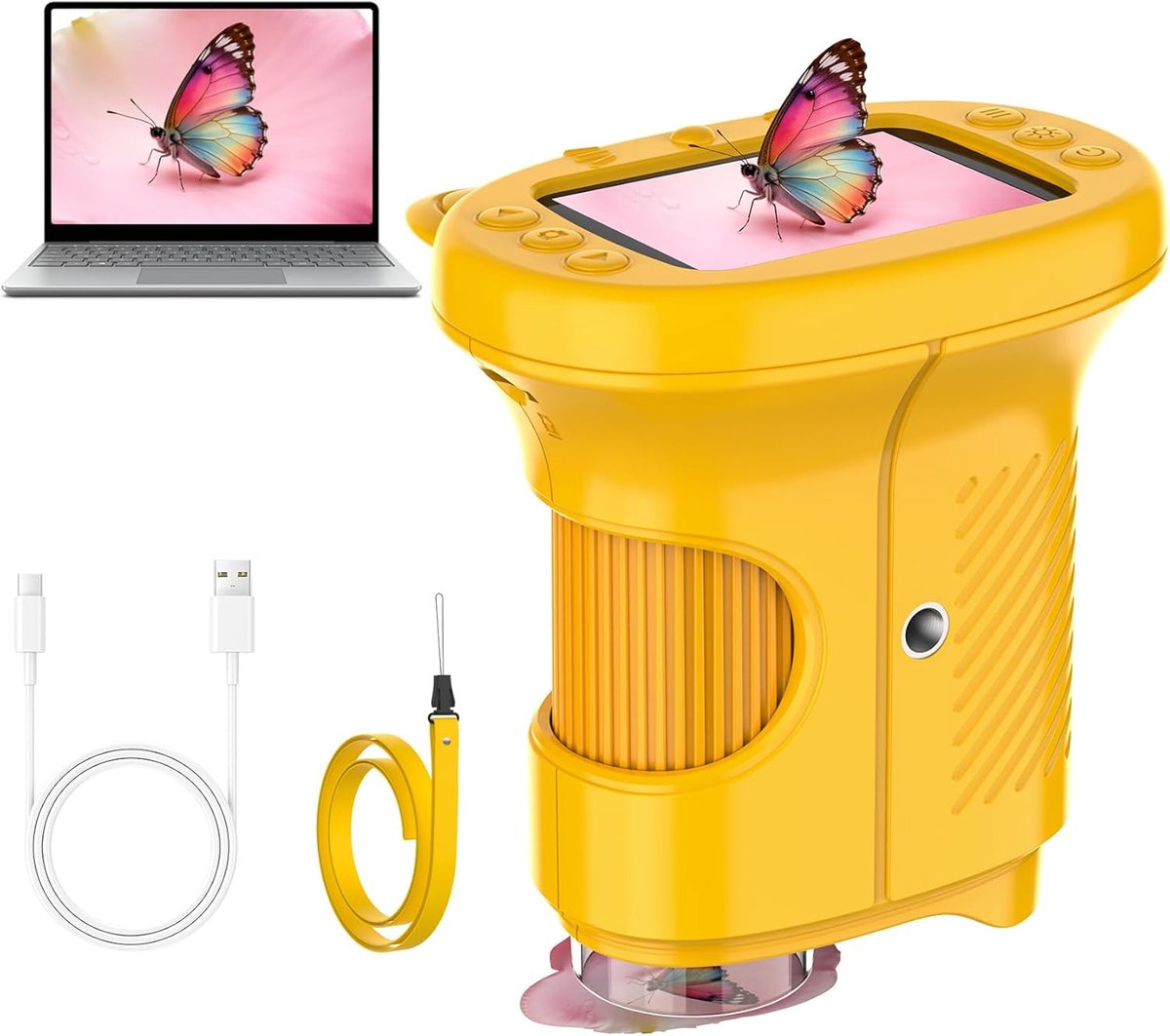 SnelShoppen - Hand Microscoop voor Kinderen, 1000X Zoom Digitale USB Microscoop met 2.4 Inch IPS Scherm, Draagbare Pocket Mini Microscoop Camera met 8