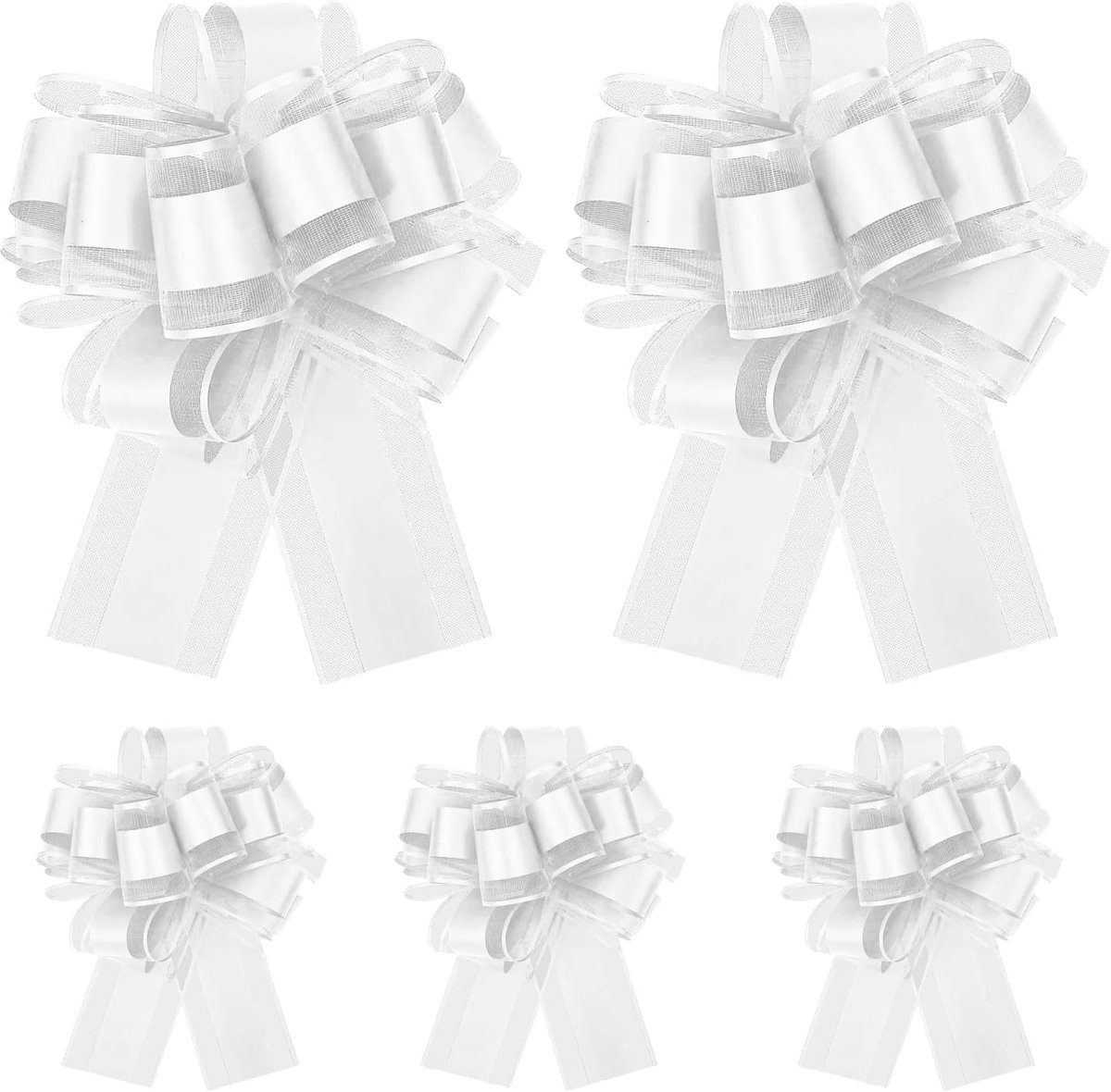SnelShoppen - 5 Stuks Grote Trekstrikken 15cm, Witte Ribbons voor Trouwauto, Cadeau Verpakkingen, Decoratie voor Feesten en Baskets
