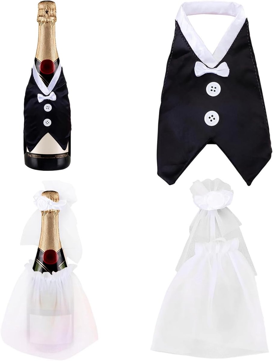 SnelShoppen - Set van 2 Decoraties voor Trouwen Wijnflessen, Verstelbare Champagne Decoratie voor Bruid en Bruidegom, Huwelijksverjaardag, Verloving,