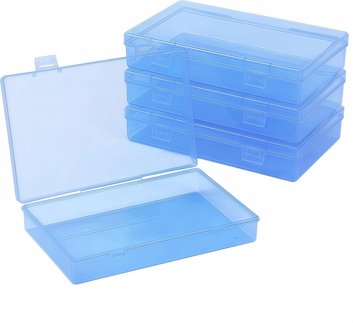 SnelShoppen - 4 Stuks Plastic Opbergdozen met Deksel (18x11x3cm) - Transparante Blauwe Sorteerdozen voor Schroeven, DIY & Organisatie, Rectangulaire O