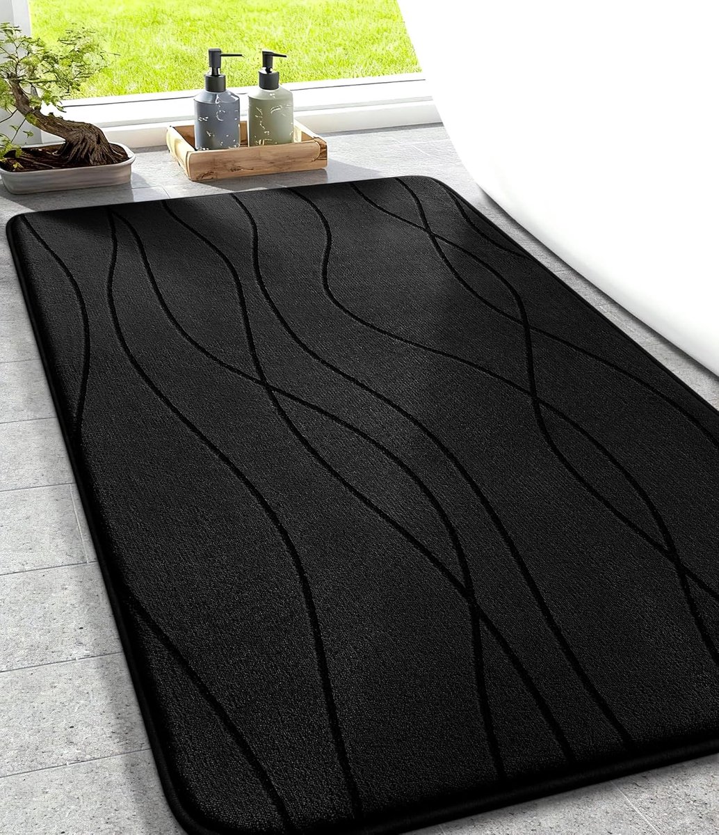 SnelShoppen - Memory Foam Badmat, Antislip, Wasbaar en Zacht, Absorberende Douchemattens voor Badkamer, Zwart, 50 x 80 cm