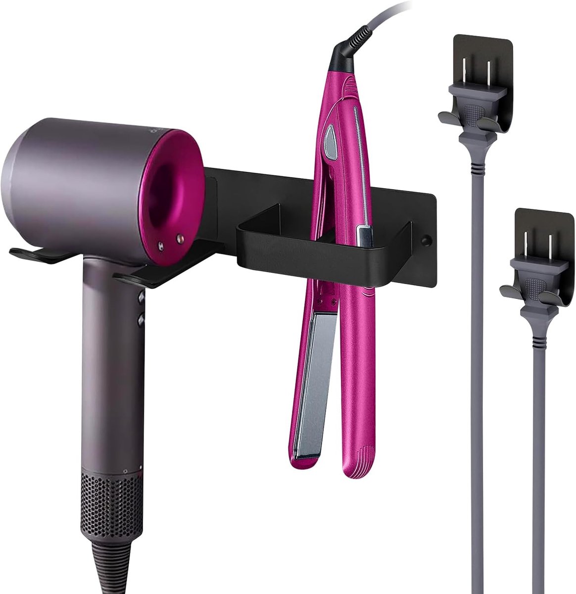 SnelShoppen - Haar Föhn Houder Muur Bevestiging, 2-in-1 Haardroger Organizer met Snoerhouder, Badkamer Accessoire, Zelfklevend, Blow Dryer Stand, Haar