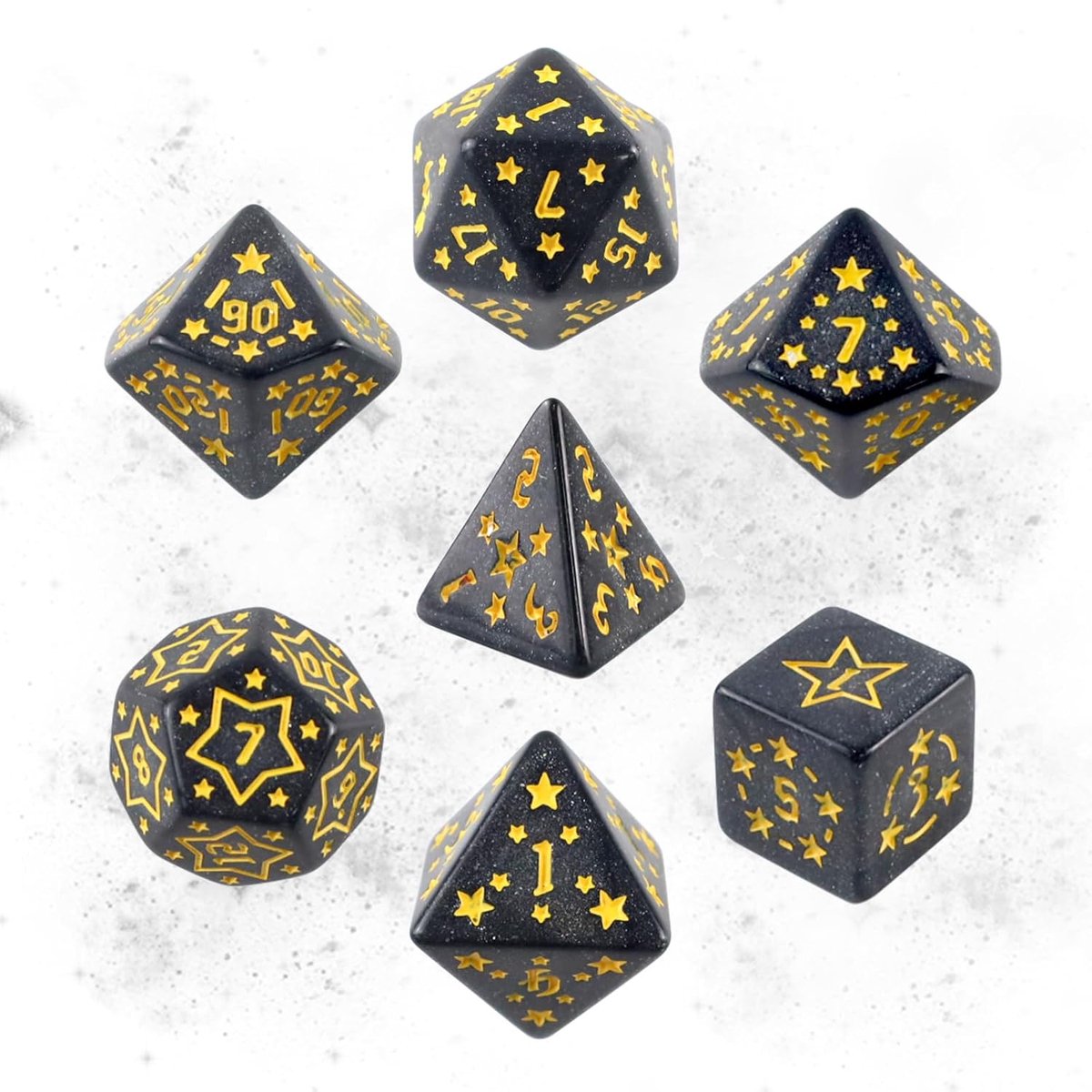 SnelShoppen - DND Dice Set 7 Stuks Polyhedral Dobbelstenen voor Rollenspellen, D20 D12 D10 D8 D6 D4 met Zwarte en Gouden Letters, Perfect voor Dungeon