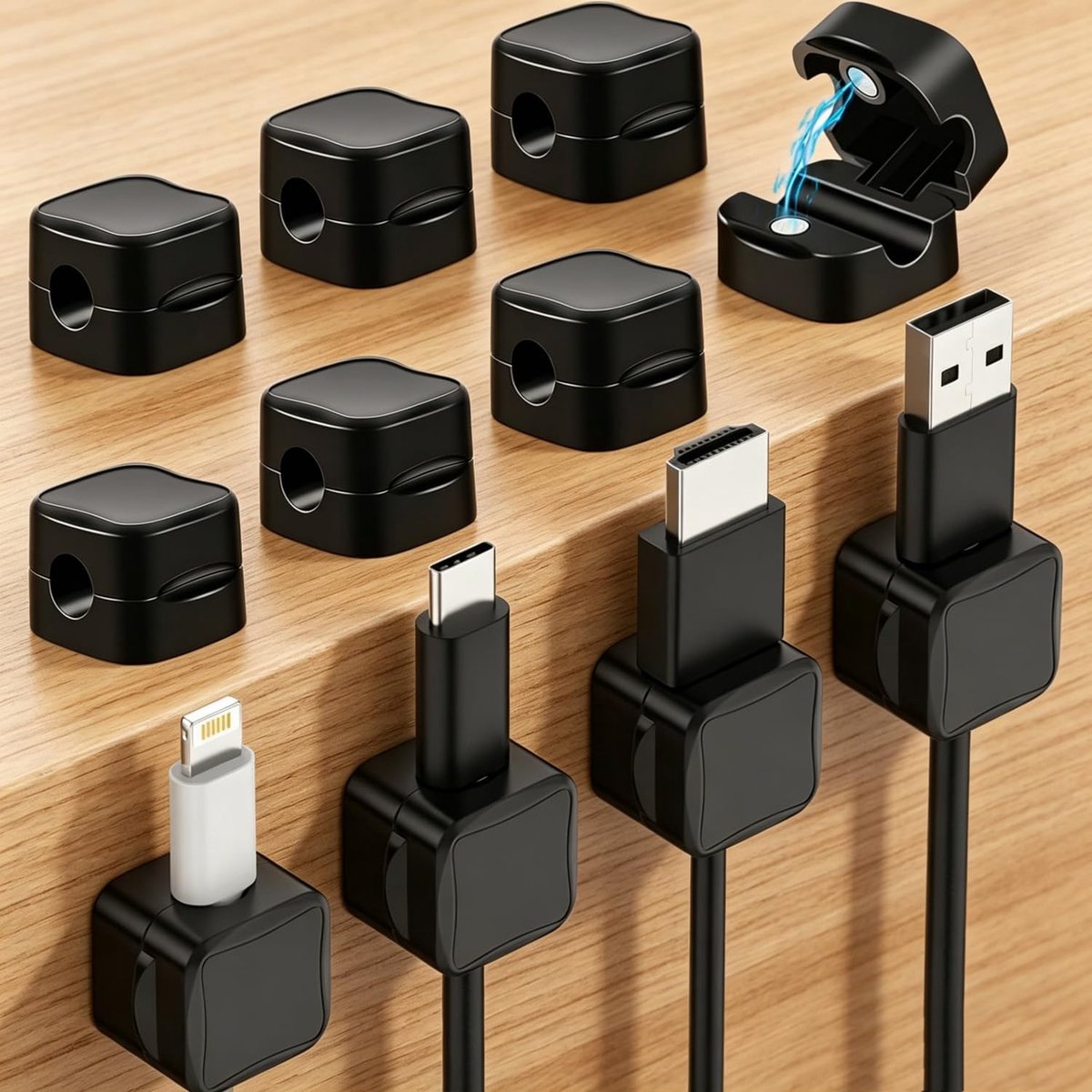SnelShoppen - 12 Pcs Kabel Organizer, Magnetische Desk Cable Clips, Kabelhouders voor Opladers, USB, Audio, Thuis, Kantoor, Keuken, Auto