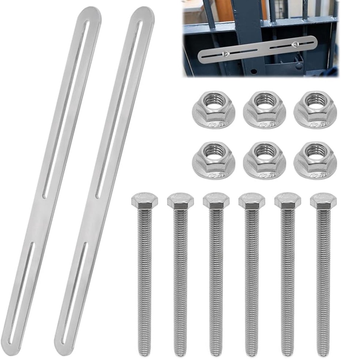 SnelShoppen - Pack van 2 Brievenbus Montagekit, 280 x 24 mm, Roestvrijstalen Plakhouder met 6 Schroeven en Moeren voor Vaste Brievenbussen en Meubelzo